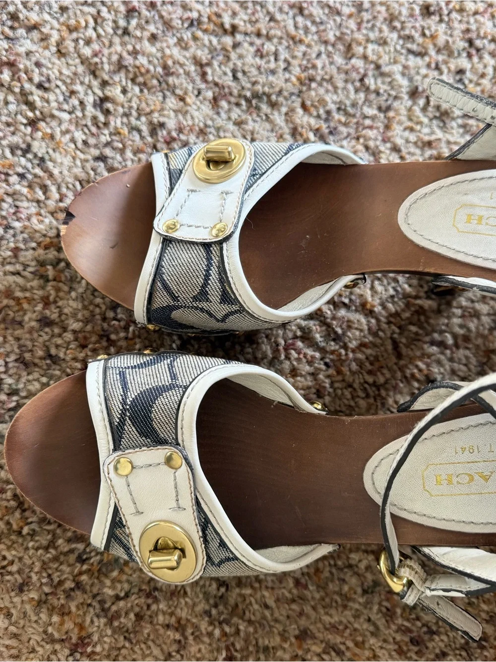 Coach Aeryn Canvas Heels with Gold Turnlock